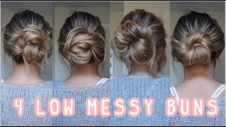 4 WAYS TO DO A LOW MESSY BUN EASY LONG amp MEDIUM HAIRSTYLES [upl. by Raval]