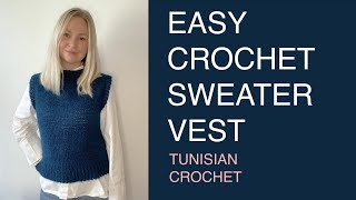 Easy Crochet Sweater Vest Tunisian knit stitch [upl. by Hoffmann]