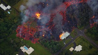 Aerial footage shows volcanic lava destroying homes in Hawaii [upl. by Jahdal]