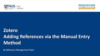 Adding References into Zotero via Manual Entry [upl. by Odirfliw450]