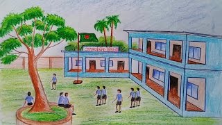 How to draw School Scene Step by step very easy  Art video [upl. by Adnav481]