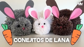 Cómo hacer peluches Conejitos con pompones de lana  Bunnies made with wool pompoms [upl. by Radford]