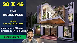 30x45 Duplex House Plan  150 Gaj  1350 sqft  3BHK House plan 3D  30 by 45 ka Naksha  DV Studio [upl. by Krenek]